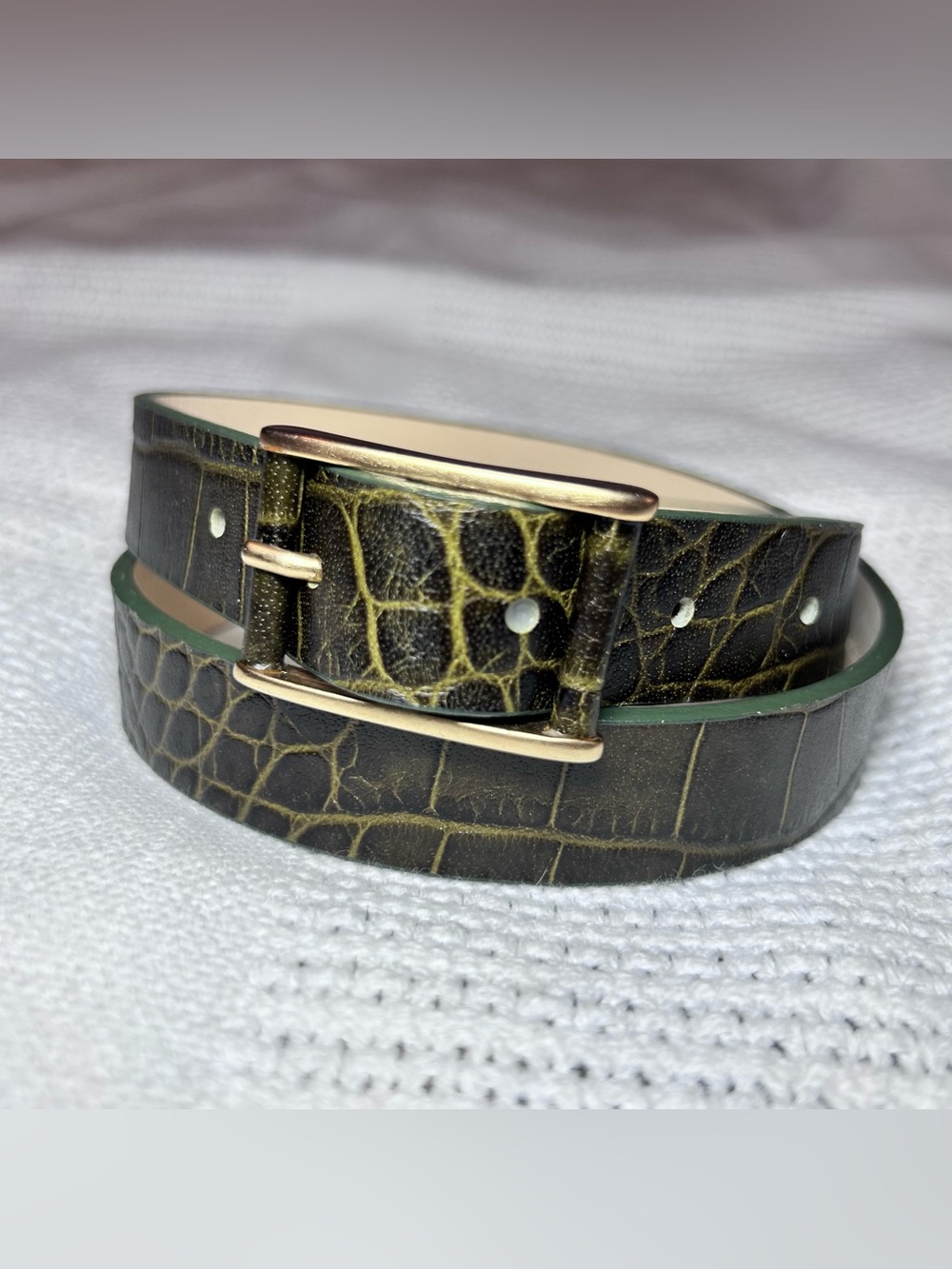 Ann Taylor S Dark Green Croc Embossed Leather Belt Made in Italy